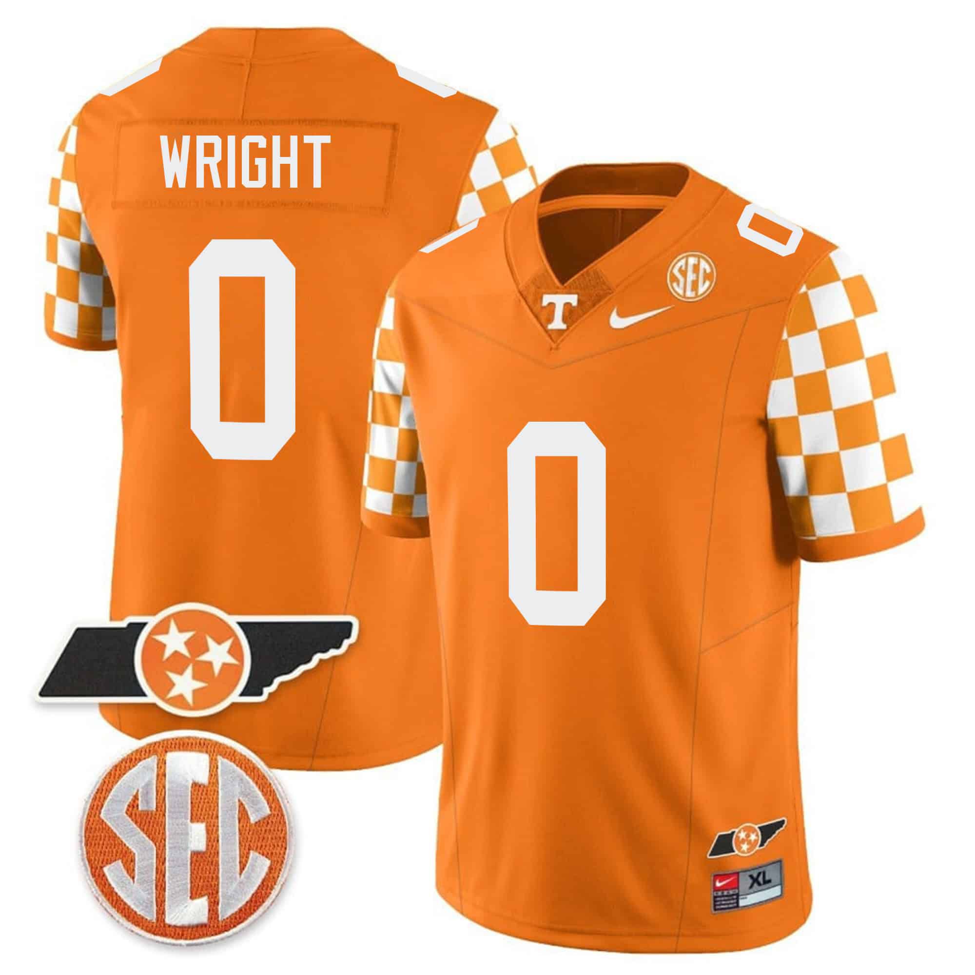 Men Tennessee Volunteers #0 Wright Orange 2024 Nike Checkerboard & Alternate NCAA Jersey